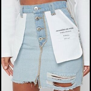 Brand New -Maniere De Voir Re-Worked Denim Mini Skirt - Blue